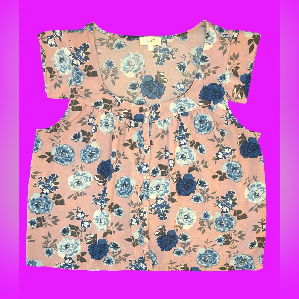 Floral Pink and Blue Blouse Women’s Size L